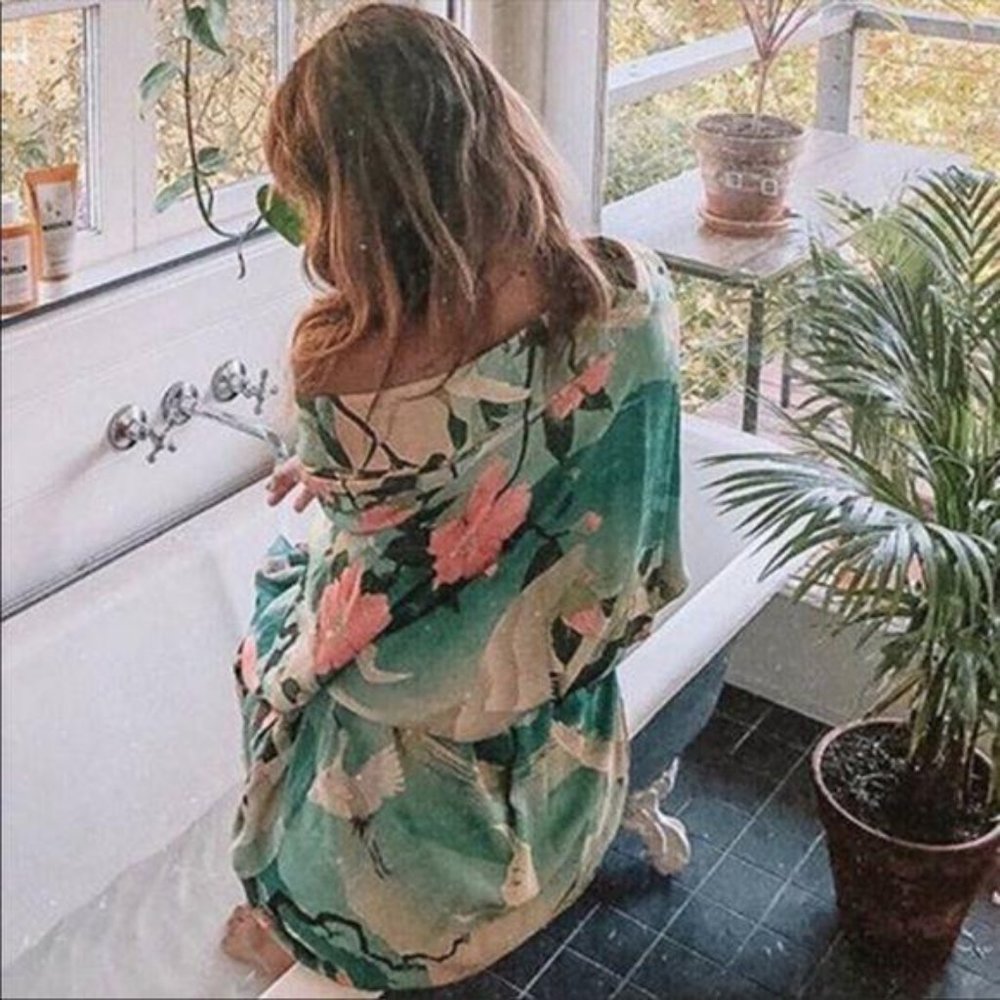 Boho Kimono Floral Bird Print Maxi Cardigan Gypsy - Picture 2 of 7